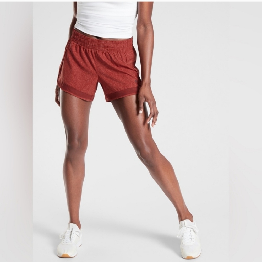 Athleta Mesh Racer 4" Run Shorts in Burnt Orange Sz XS - Picture 2 of 14